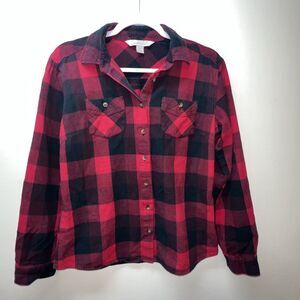Gander Mountain Guide Series Womens Flannel Shirt Black And Red Buffalo Size M